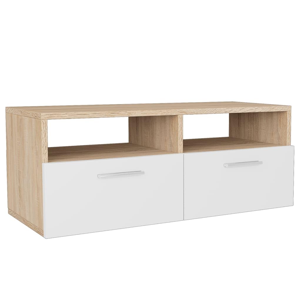 TV-Schrank Holzwerkstoff 95x35x36 cm, Eiche und Weiß, modernes Design, Media Center für Wohnzimmer, Schlafzimmer, einfache Montage