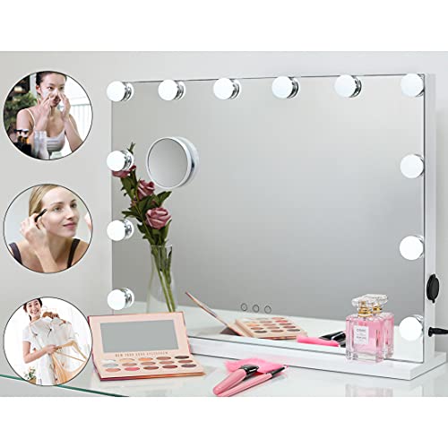 2-FNS Hollywood Make-upspiegel met 12 dimbare ledlampen, touch-bediening, cosmeticaspiegel, grote theaterspiegel met 3 kleuren licht en USB-oplaadpoort, tafelblad of wandmontage - Image 7