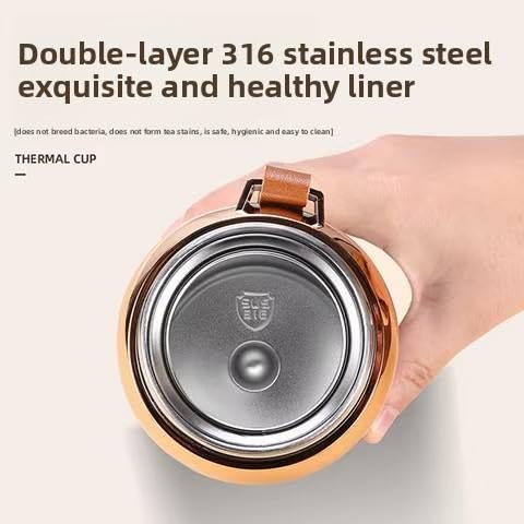 Image of 1000ml Stainless Steel Insulated Vacuum Flask Water Bottle with Rose Gold Lid, Leak Proof Large Capacity Sports Bottle with Strap & Handle for Travel, Gym, Office, Hot & Cold Drinks (Grey)