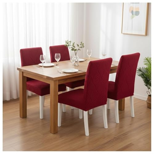 Image of HOMETHREADS Elastic Jacquard Chair Cover - Stretchable, Removable & Washable Short Dining Chair Slipcover | Durable Seat Protector for Kitchen, Dining Room & Banquet Chairs (Maroon, Pack of 2)