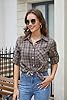 Stamain Women's Flannel Checked Shirt Casual Plaid Shirts Long Sleeve Ladies Cowboy Button Down Cotton Blouses Pink/Grey XL #2