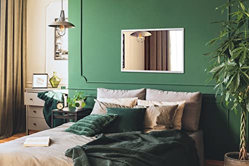 Miroir mural rectangulaire 73x53 cm blanc en bois MDF au style moderne