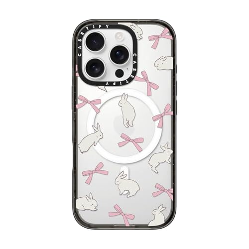 CASETiFY Impact Case for iPhone 16 Pro [Slim / 8.2 ft. 4X Military Grade Drop Protection/Compatible with Magsafe] - Rabbit Ribbon - Clear Black