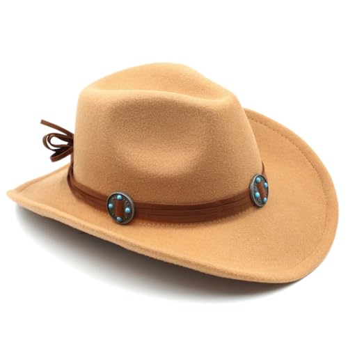 Western Cowboy Hat for Boys Girls, Kids Cowgirl Fedora Cap, Wide Brim with Brown Strap3