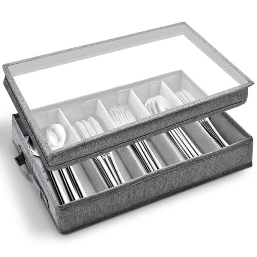 Cyiecw Besteckkasten mit Deckel, Tragbar Besteckaufbewahrung Besteckeinsatz, Besteckbox mit 5 Verstellbaren Fächern, Besteck Organizer für Messer,...