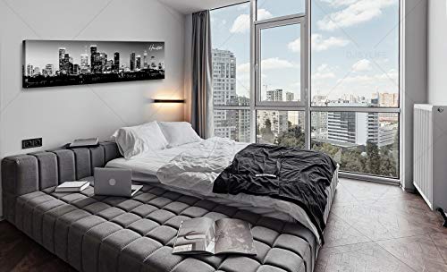 Image of DJSYLIFE Black & White Houston Skyline Canvas Wall Art 13.8 inch x 47.3 inch | Panoramic Skyline Print, Ready to Hang for Bedroom, Office, Living Room Decoration
