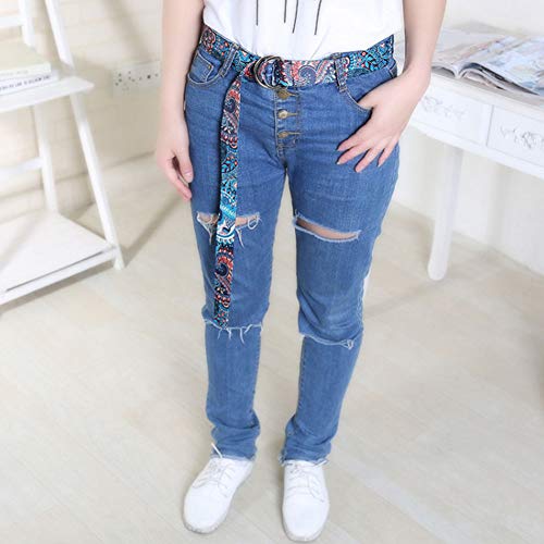 Women Double Ring Colorful Canvas Belt Metal Buckle Long Belts Casual Belts For Female3