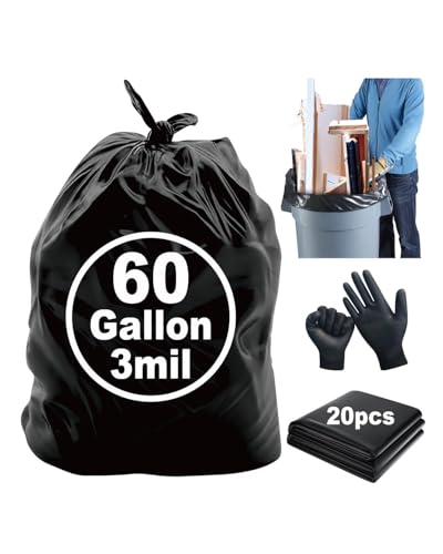 55/60 Gallon Contractor Trash Bags Heavy Duty 3 Mil Black 32x52
