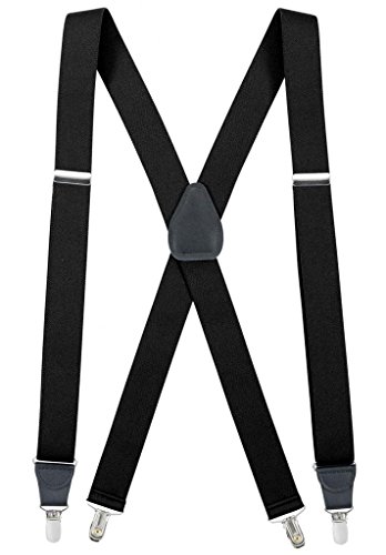 HOLD'EM Suspender Men X-Back Clip on Leather Crosspatch-Black (Tall 54