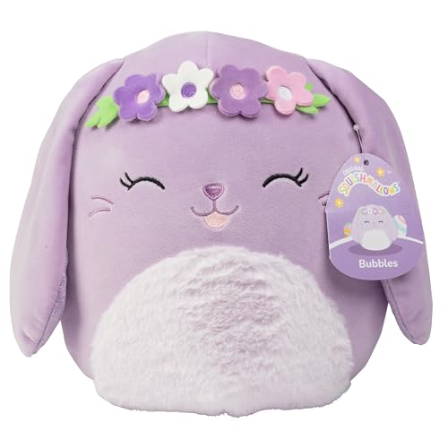 Squishmallows 10-Inch Bubbles The Purple Bunny with Flower Crown - Official Jazwares Plush - Collectible Soft & Squishy Stuffed Animal Toy - Add to Your Squad - Gift for Kids, Girls & Boys
