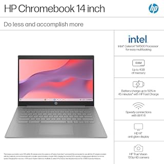 HP Chromebook 14" | Intel Celeron | 4 GB RAM | Intel UHD Graphics | HD Display | Chrome OS | Dual Speakers | Anti-glare panel True Vision HD Camera | 14a-ne1000sa