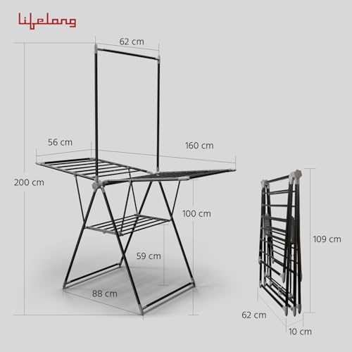 Image of Lifelong Foldable Clothes Drying Stand | Heavy-Duty Alloy Steel Laundry Rack for Balcony & Indoor Use | Multi-Level Cloth Hanger with Rods & Shelves | Rust-Resistant | Drying Stand Rack