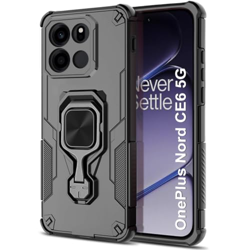 Image of TheGiftKart Tough Armor Bumper Back Case Cover for OnePlus Nord CE 6 5G | Ring Holder & Kickstand in-Built | 360 Degree Protection Back Case Cover for OnePlus Nord CE6 5G (PC & TPU, Black)