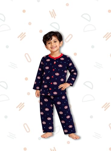 Image of 3BROS Kids Pure Cotton Night Suit Set | Boys Girls Printed Sleepwear Shirt & Pajama Clothing Combo | Soft Breathable Night Dress Outfit | Pack of 2