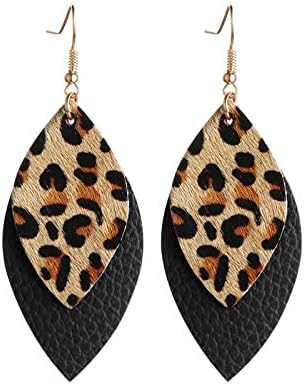 ASFUSS Fashion boho fringed statement earrings Leopard Soft Genuine Leather Handmade Fringe Feather Lightweight Tear Drop Dangle Color Earrings for Women Girls jewelry (Black)
