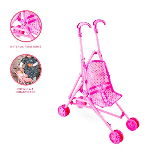 Carrinho de Boneca baby Dobrável infantil 41x19x30 cm Rosa Polibrinq - 7031
