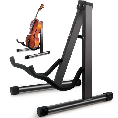 GeeWin Cello Stand,A-Frame Folding Violin Support Stand,Cello Holder for 1/8-4/4 Cellos, Guitar Stand,Guitars for Acoustic, Electric Guitar,Bass,Guitar Holder Stand,Black