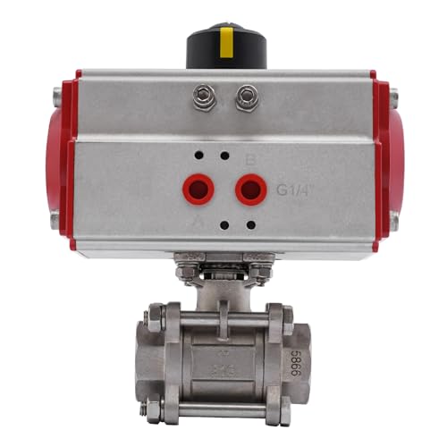 1" NPT Pneumatic Ball Valve, Single-acting Pneumatic Air Actuated Ball Valve, Stainless Steel Pneumatic Actuated Ball Valve, PTFE Sealing (Red) -  DNYSYSJ, DNYSYSJ