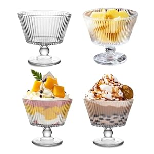 4 Pieces 9 oz Glass Dessert Bowls, Small Footed Cups for Ice Cream Fruit Pudding, Send Goods from Local Warehouse