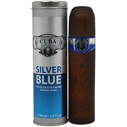 Image of Modaleo Collections Parfums De France Cuba Orange, Gold, Black, Royal Eau Toilette Spray 100 ml Each (CUBA Silver Blue 100ML)