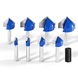 1/4 Inch Shank 90 Degree V Groove Router Bit Set - 8 Sizes (1/4' to 1') Solid Carbide Double Flute for CNC Engraving & Woodworking
