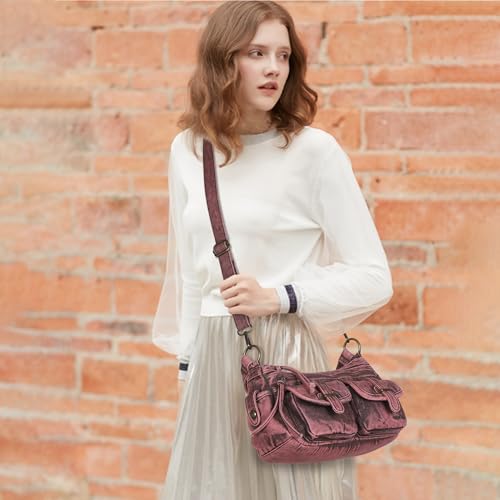 Image of Angel Kiss Hobo Purses for Women Crossbody Shoulder Bag Ladies Multi Pocket Handbags with Adjustable Shoulder Strap | Soft Vegan Leather