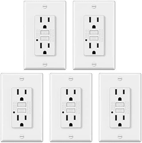 5 Pack - ELECTECK 15A/125V Non-Tamper Resistant GFCI Outlets, Decor GFI Receptacles with LED Indicator, Ground Fault Circuit Interrupter, Wallplate Included, ETL Listed, White
