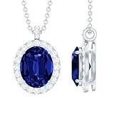 Rosec Jewels Certified 8X10mm Lab Grown Blue Sapphire Bridal Necklace With Silver Chain, AAAA Quality, Blue Sapphire Necklace For Her, 925 Sterling Silver, With Chain