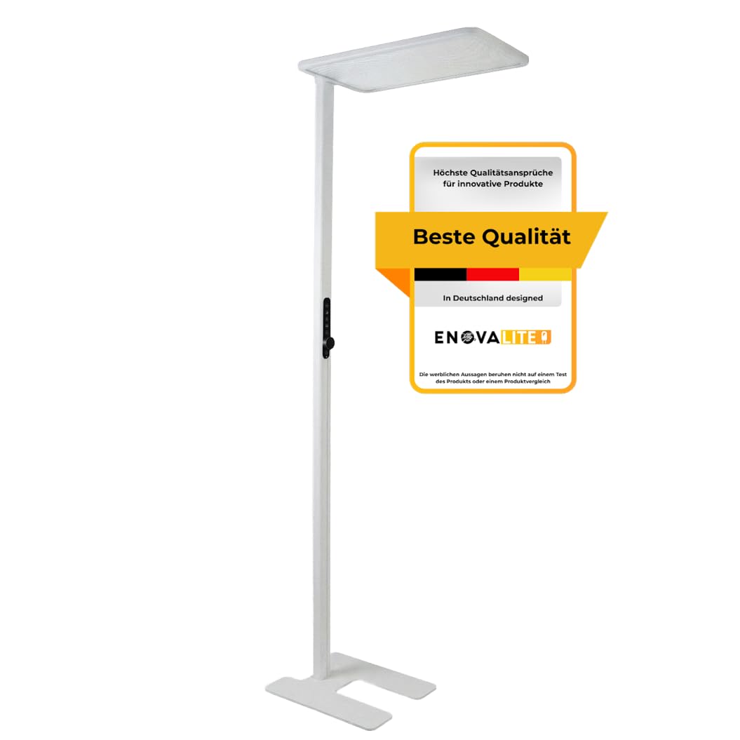 Büro Stehleuchte LED Up/Down mit Licht- & Bewegungssensor - Stehlampe in Weiß dimmbar - Deckenfluter Büro 150W 11000lm, 4000K Neutralweiß, UGR<16 blendarm, CRI 98, Touch LCD-Drehregler