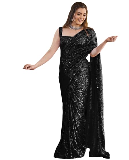Image of Women's Bollywood Heavy Sequins Embroidery Work Georgette Saree with Unstitched Blouse
