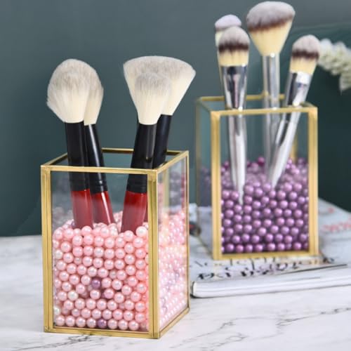 Boîte à outils maquillage compacte et pot de rangement transparent doré pour pinceaux de beauté