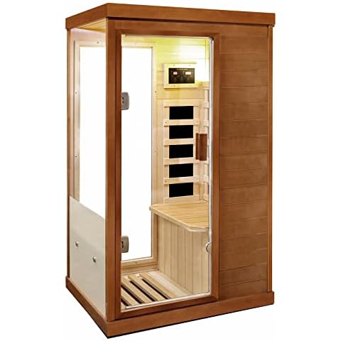 Crinwaki Far Infrared Sauna Portable Sauna Infrared Home Use Outdoor Saunas for Home Canadian Hemlock Wooden Personal Sauna 800W 110V Low EMF Heaters 61.6 * 35.2 * 27.6 in Cover