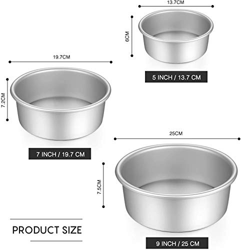 Gesentur Cake Pan Set, Round Cake Mold Anodised Aluminium 3Pcs Bakeware With Removable Base for Cake Baking Party Birthday Christmas (5"7"9")