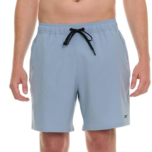 Reebok Calção de banho masculino com forro de malha, costura interna de 18 cm, roupa de banho mascul
