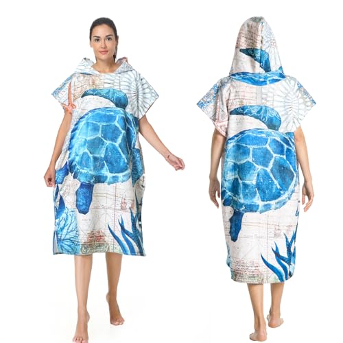 MOKANI Bata cambiadora, poncho de toalla con capucha para piscina, playa, surf, secado rápido y ligero, poncho de toalla para adultos, mujeres y hombres (con botones, 108 x 82 cm)