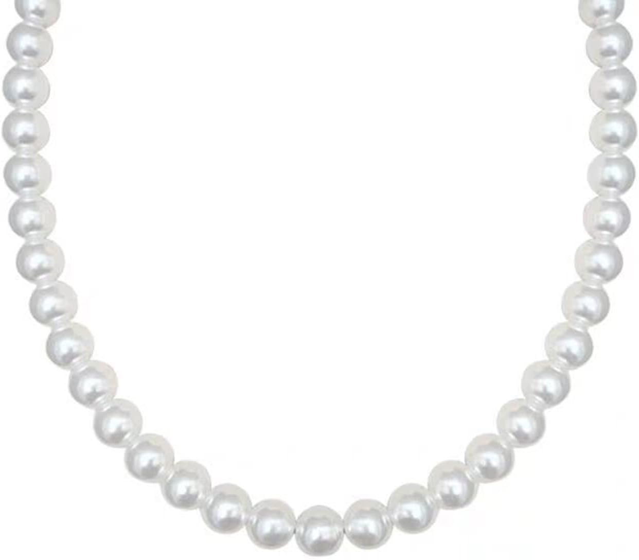 Aonklot Pearl Necklaces for Women Cream White Round Imitation Pearl Choker Brides Wedding Prom White Pearl Necklace Adjustable Chain Jewelry Gifts for Women - Image 4
