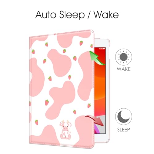 Image of Fintie Rotating Case for iPad 9th Generation (2021) / 8th Generation (2020) / 7th Gen (2019) 10.2 Inch - 360 Degree Rotating Stand Cover with Pencil Holder, Auto Wake Sleep, Pink Cow