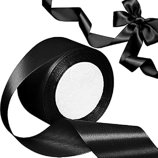 50 mm Wide Satin Ribbon 22 Meters Length Single Faced Bow Wrapping Ribbon for Valentine's Day Wedding Anniversary Birthday Party Chair Decoration Balloons Party Favors DIY Crafts (Black)