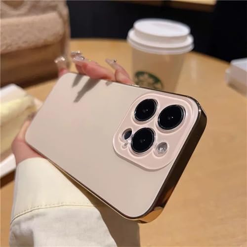 Electroplated Matte Acrylic Tempered Glass For iPhone Protective Case, Titanium Metal Original Color Phone Case For iPhone 11 12 13 14 15 Pro MAX Plus (14,Gold)
