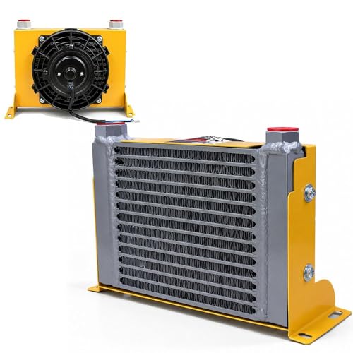BisonTek AH1012T/RADIATOR1012 12V Hydraulic Oil Cooler 80W Fan G1/2 Ports 40L/min Aluminum Air-Cooled Radiator for 1-1.8 Ton Mini Excavators Compatible with AGT-H12 AGT-QH12