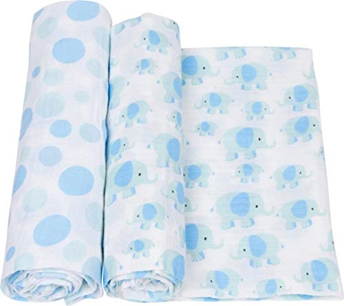 Image of Miracle Blanket Soft Muslin Swaddles Newborn Nursery Sleep Essential - Pack of 2 Warm Wraps (Elephants)