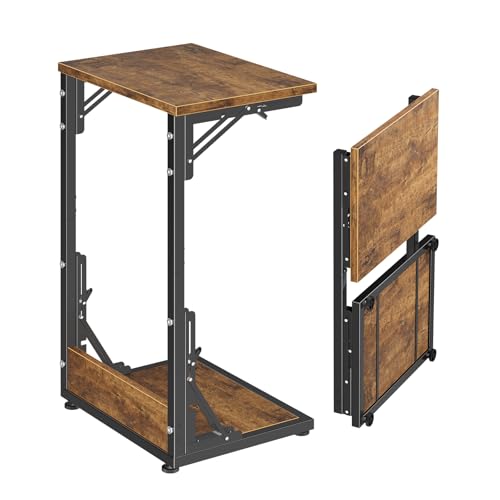 Simple Trending Mesa auxiliar plegable, mesa auxiliar en forma de C, mesa de sofá con bandeja de TV para sala de estar, dormitorio, color marrón rústico