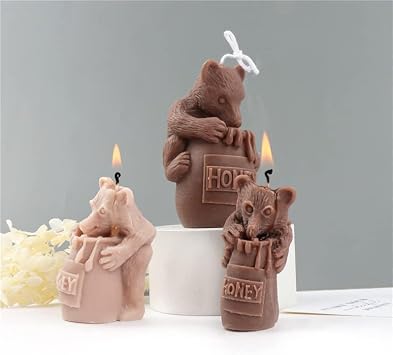 3D Bear Stealing Honey Silicone Candle Mould, Funny Mold for Candle Making Aroma Soy Wax Soap Plaster Epoxy Resin, Animal Honey Pot Bear Molds for Bee Festival Gifts Decoration(A)