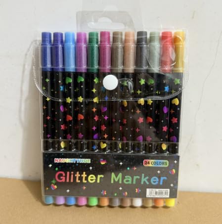 Glitter Paint Markers, Double-Sided Art Pens, 12PCS Glitter Marker Set for Kids, Teens, and Adults School Crafts, Greeting Cards, and DIY Projects