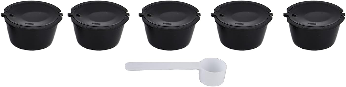 5Pcs 50ml Coffee Capsule Reusable Coffee Filter Cup with Spoon for Coffee Machine Black