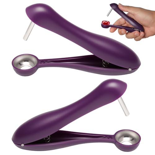 OIHCAZ Cherry Pitter, 2PCS Premium Stainless Steel Cherry Stoner Tool for Cherries Olives Grapes Jujubes Hawthorn, Ergonomic Olive Pitter Kitchen Essential for Home
