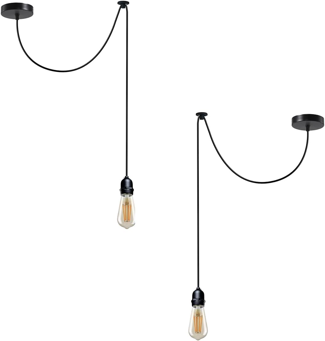 LEDSone IP65 Waterproof Outdoor Pendant Light 2 Pack E27 Hanging Ceiling Lamp Adjustable Cable Garden Patio Porch Industrial Black Light Fitting