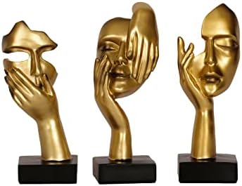 FPKOMD 3 Piece Thinker Statue Gold Home Decor Abstract Sculpture Resin Thinker Figurines for Desktop Office Desk Living Room Collection Cute Accent Figurine Decoration (Gold)