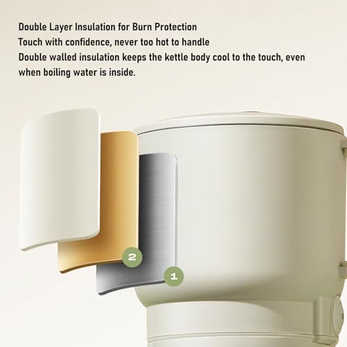 Hervidor eléctrico plegable 800ml acero inoxidable beige miniatura 3