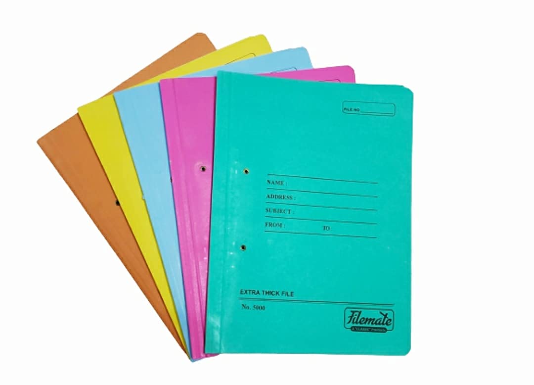 Filemate Office File No.5000(Pack of 12 pcs)(F/S size: 14 X 10 inch)(800GSM)(Deluxe Quality Metal Spring Clip)(Paper Holding Capacity-100 Papers Approximately)(Red, Blue, Green, Yellow and Orange Color)